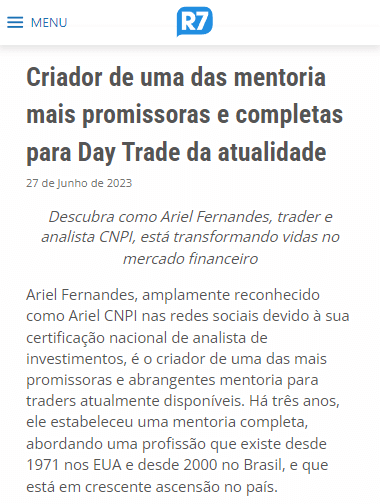 Clipping Noticia Ariel Fernandes no R7