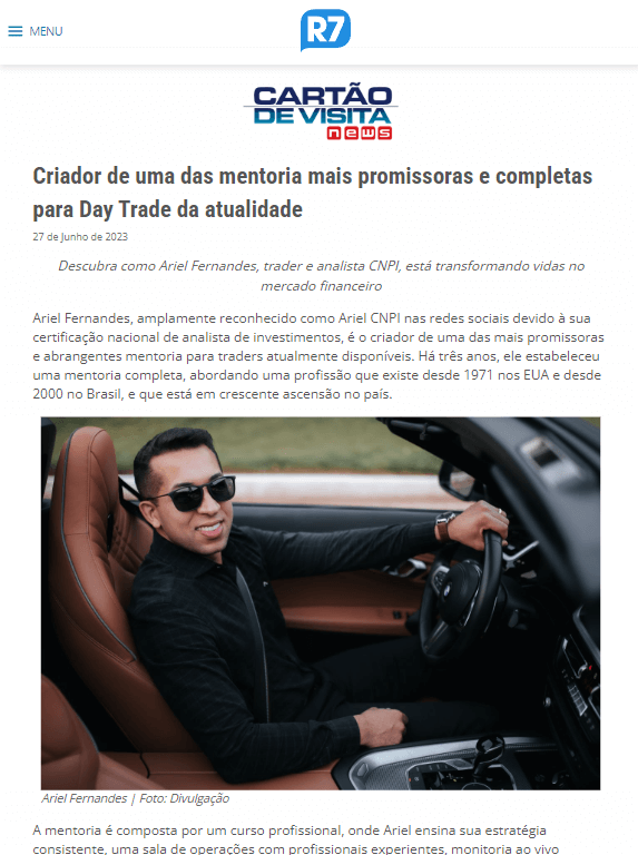 R7 Criador de uma das mentoria mais promissoras e completas para Day Trade da atualidade